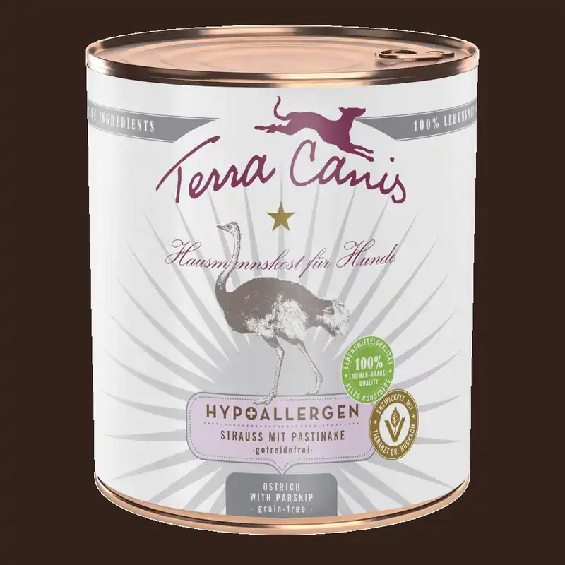 Sparpaket 24 x 800 g Terra Canis Hypoallergen Strauss mit Pastinake Hunde Nassfutter Super-Preis